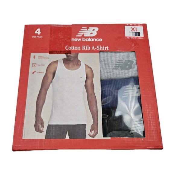 NEW BALANCE 4 Pack Shirts Men's XL Multicolor Ribbed Tank Tops Vests Stretch - Picture 1 of 5